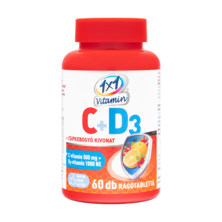 1×1 Vitamin 500 mg C-vitamin + 1000 NE D3-vitamin rágótabletta csipkebogyóval 60x