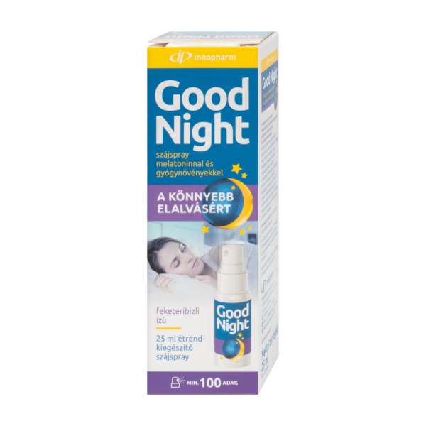 Innopharm Good Night feketeribizli ízű étrend-kiegészítő szájspray melatoninnal és gyógynövényekkel 25 ml